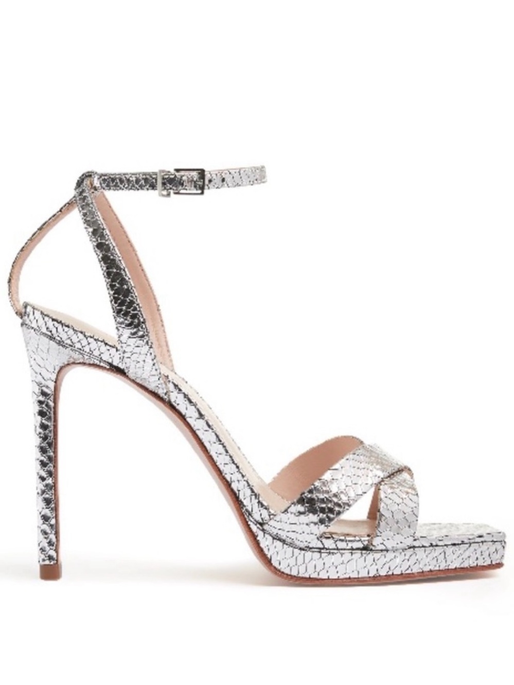 $200 Schutz Ava Silver Metallic Ankle-Strap High Heel Sandals 10